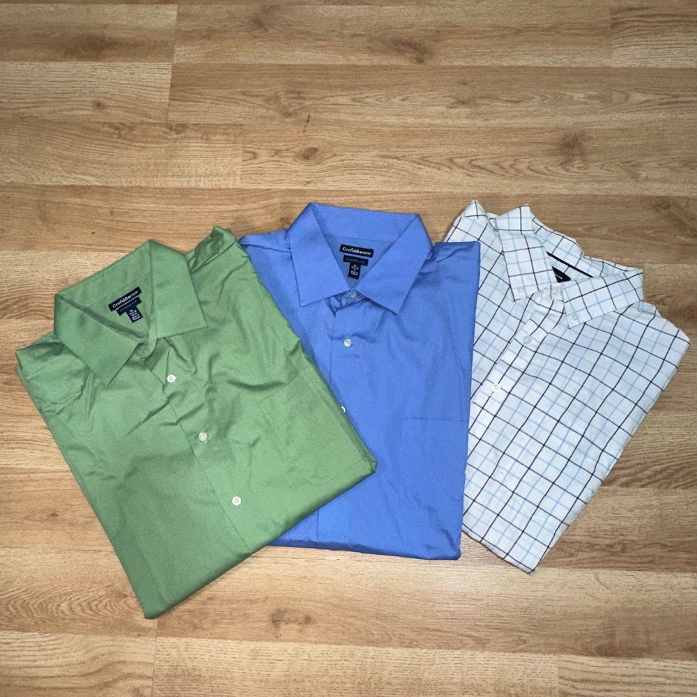 Lot of 3 Croft & Barrow Mens XL Long Sleeve Button Up Shirts Green Blue Plaid
